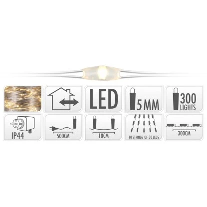 LED Lichterkette Schweif 300 Warmweiße LEDs Silberdraht Innen Und Außen 2 LED Lichterkette Schweif 300 Warmweiße LEDs Silberdraht Innen Und Außen – Bild 2