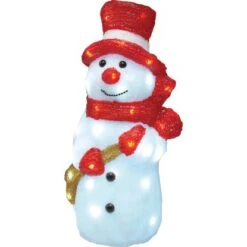 LED-Dekofigur Schneemann 38 Cm Schwarz-Rot-Weiß