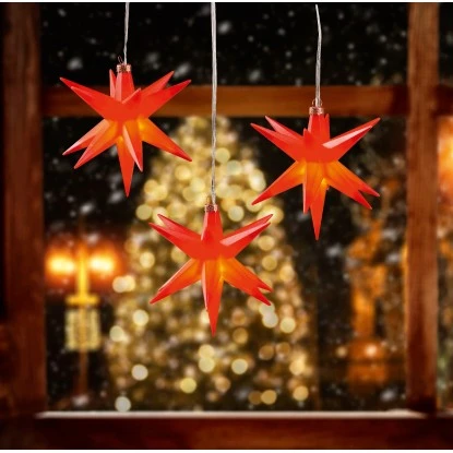 HGD LED-Sternenhänger Mit 3 Sterne Ø Je 12 Cm Rot Für Außen 2 HGD LED-Sternenhänger Mit 3 Sterne Ø Je 12 Cm Rot Für Außen – Bild 2