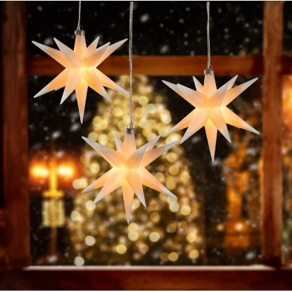 HGD LED-Sternenhänger Mit 3 Sterne Ø Je 12 Cm Weiß Für Außen 2 HGD LED-Sternenhänger Mit 3 Sterne Ø Je 12 Cm Weiß Für Außen – Bild 2