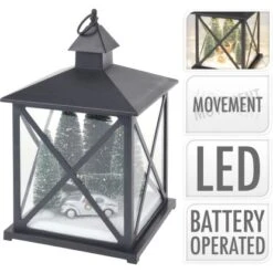 Laterne Mit Weihnachtszene Schwarz Flackerndes Licht