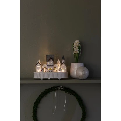 Konstsmide LED Holzsilhouette Haus Und Kirche Mit Spieluhr 5 Dioden Warmweiß 2 Konstsmide LED Holzsilhouette Haus Und Kirche Mit Spieluhr 5 Dioden Warmweiß – Bild 2